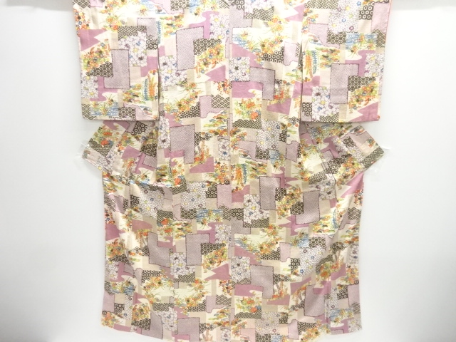 JAPANESE KIMONO / KOMON / SILK / SHIKISHI & FLORAL PLANTS